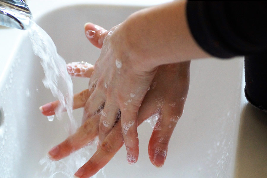 Photo of proper hand washing technique to prevent the spread of disease