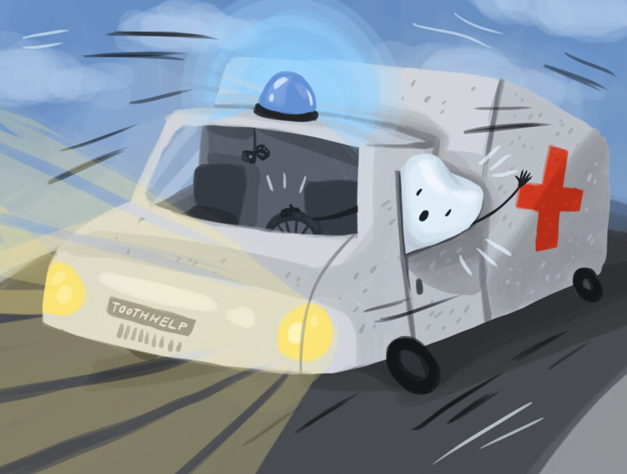dental emergencies, graphic illustration of ambulance with a tooth